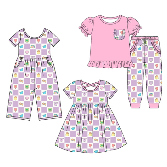 25.9.17 custom each style moq8 eta 6-8week Sibling Sisters love baby girl short sleeve shorts sets and dress and jumpsuit match family design