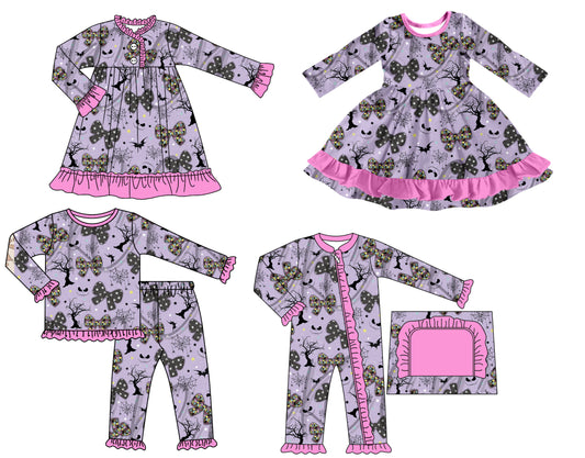 25.7.9 custom each style moq 5 eta 4-6week Sibling Sisters bow baby girl long sleeve pants sets and romper and dress 1 and dress 2 match family design