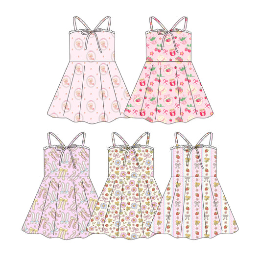 Custom moq 5 mix size Sibling Baby Girls Bow-Print Sleeveless Knee-Length Yoga Dress