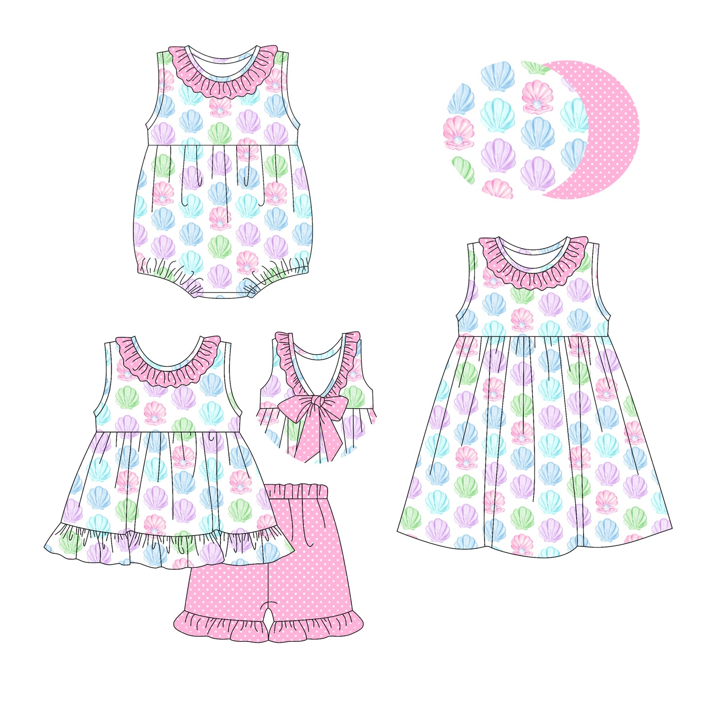 3.7 custom each style moq 5eta 4-6week Sibling Sisters baby girl short sleeve shorts sets and dress and rompers match family design