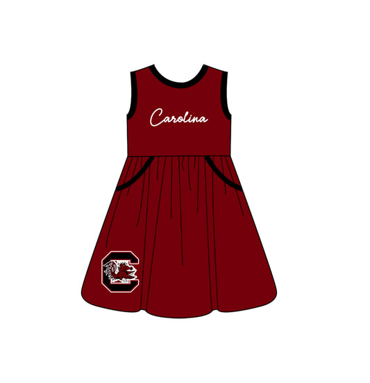 Custom moq 5 each style eta 6-8weeks baby girl clothes team dark red sleeveless dress-25.10.14