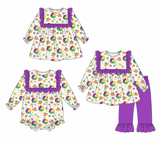 25.9.8 custom each style moq 5eta 4-6week Sibling Sisters mardi gras baby girl long sleeve pants sets and dress and rompers match family design