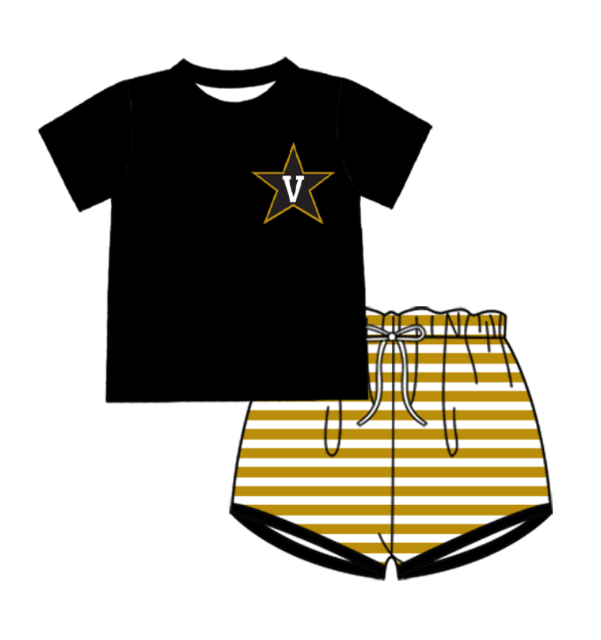 Custom moq 5 mix size milk silk summer teams baby girl boys clothes black short sleeve shorts sets and swimsuit and rompers series