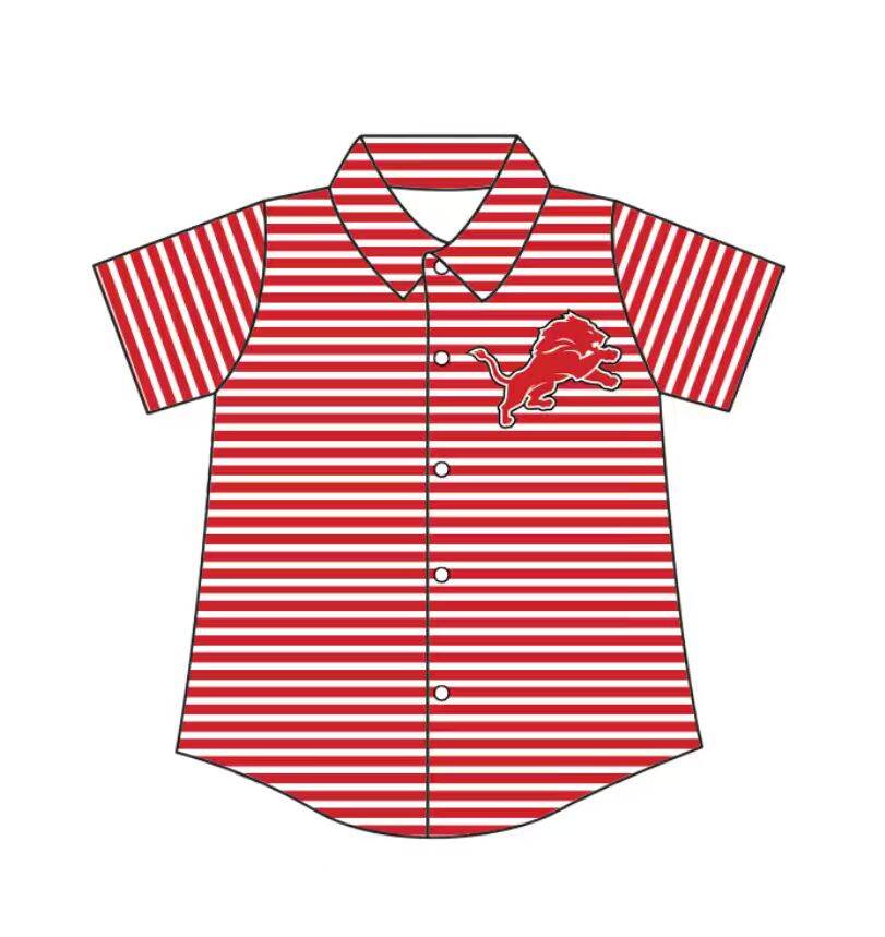 Custom moq 5 mix size milk silk summer teams Baby Boys Summer Red Stripes Short Sleeve Button Shirts Top