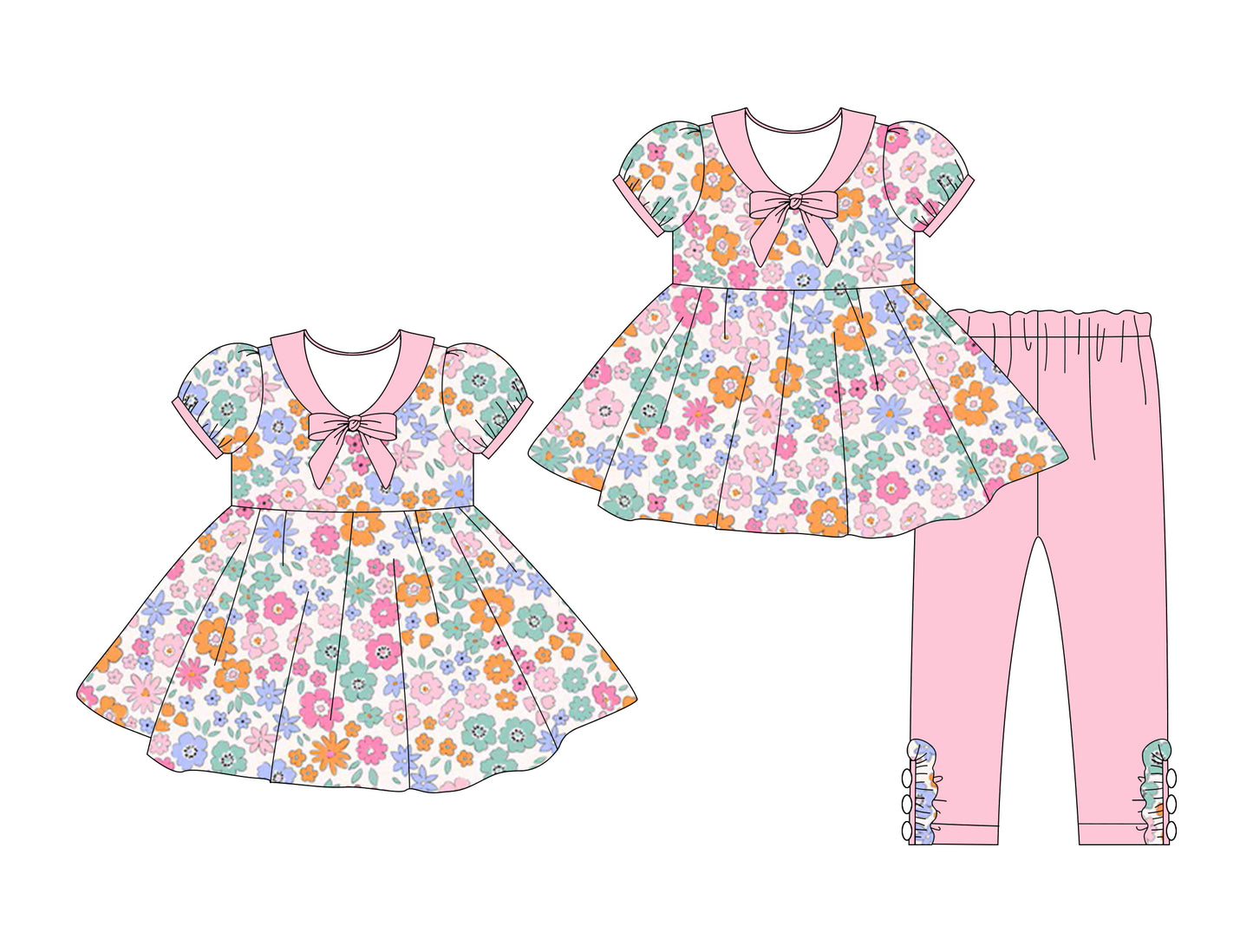25.10.3 custom each style moq 8 eta 6-8week Sibling Sisters floral baby girl short sleeve pants sets and dress match family design