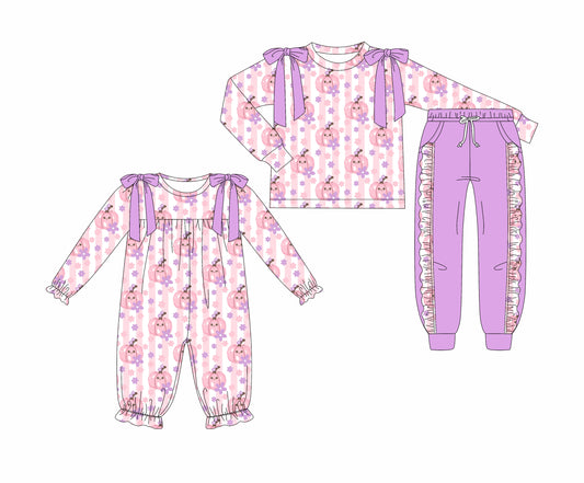 25.7.3 custom each style moq 5eta 4-6week Sibling Sisters pumpkin baby girl long sleeve pants sets and rompers match family design