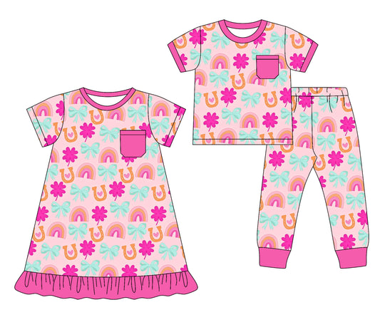 25.9.19 custom each style moq 8 eta 6-8week Sibling Sisters rugby bow baby girl short sleeve pants sets and dress match family design