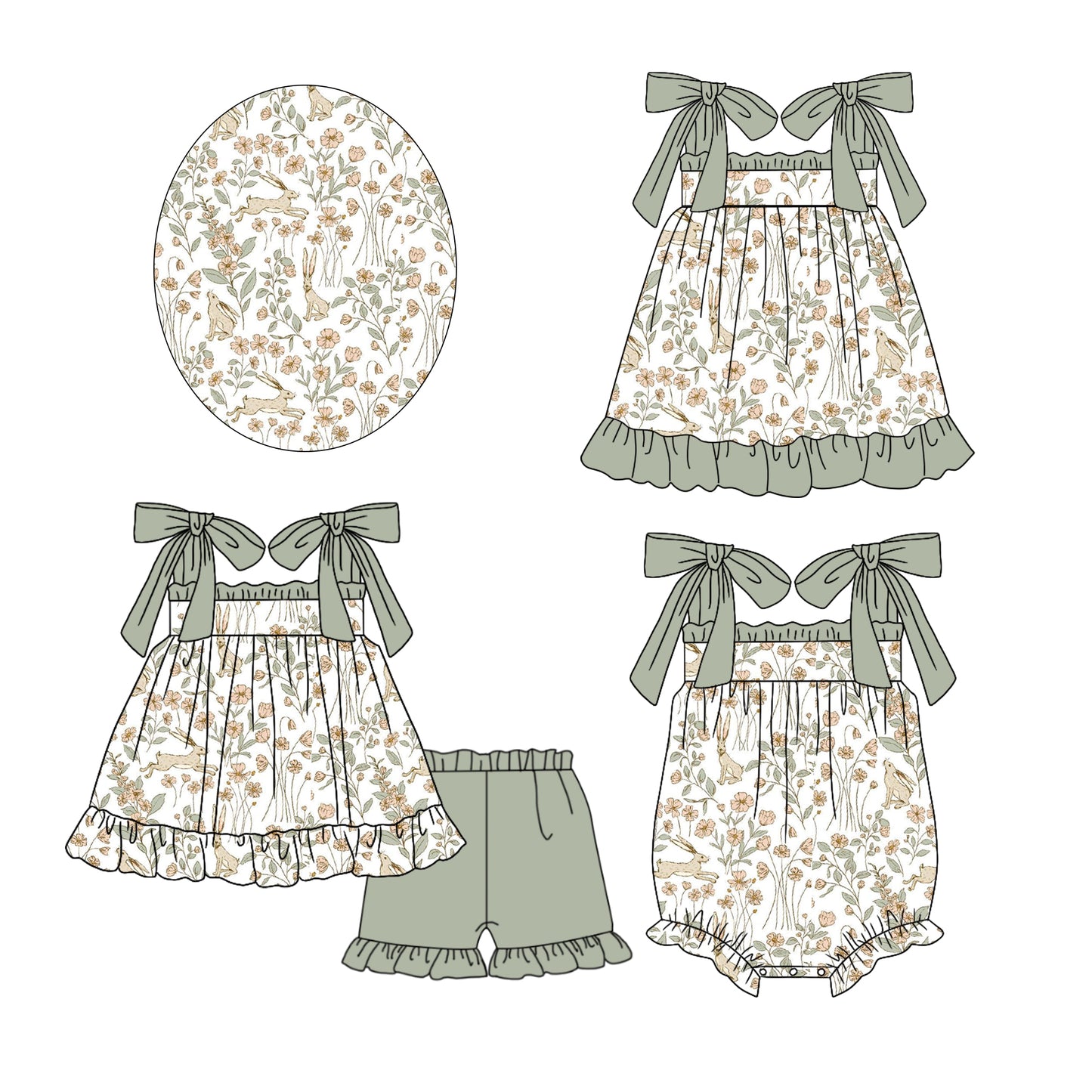 12.13 custom each style moq 5eta 4-6week Sibling Sister easter floral baby girl short sleeve shorts sets and dress and rompers match family design