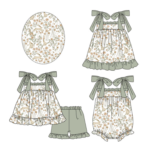 12.13 custom each style moq 5eta 4-6week Sibling Sister easter floral baby girl short sleeve shorts sets and dress and rompers match family design