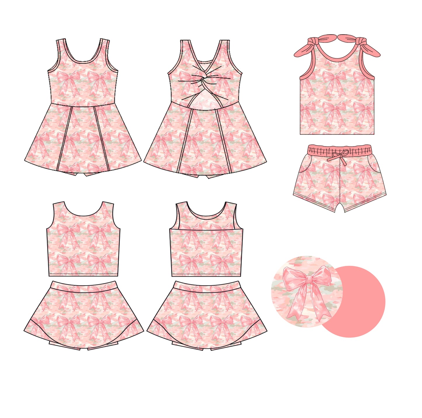 25.6.6 custom each style moq 5eta 4-6week Sibling Sister bow floral pink baby girl short sleeve shorts sets and skirts sets and dress match design