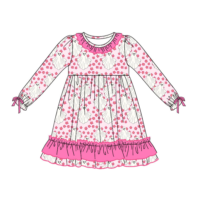8.1 custom each style moq 5eta 4-6week Sibling Sister ghost floral pink baby girls sets and dress and rompers match family design
