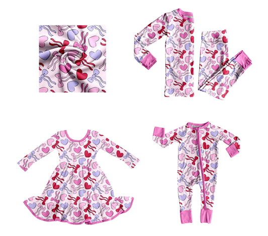 25.9.10 custom each style moq 5eta 4-6week Sibling Sisters bow love baby girl long sleeve pants sets and dress and rompers match family design