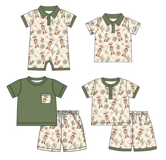 4.23 custom each style moq 5eta 4-6week Sibling Sister catcus baby boy sets 1 and sets 2 and boy rompers and top match family design