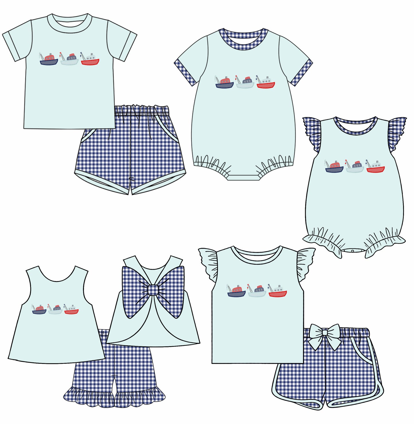25.12.13 custom each style moq 5 eta 6-8week Sibling Sister boat baby short sleeve shorts sets 3 and romper 2 match design
