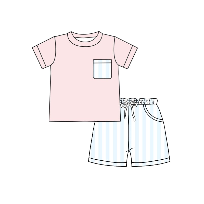Custom summer baby girls and boy clothes short sleeve shorts set 2