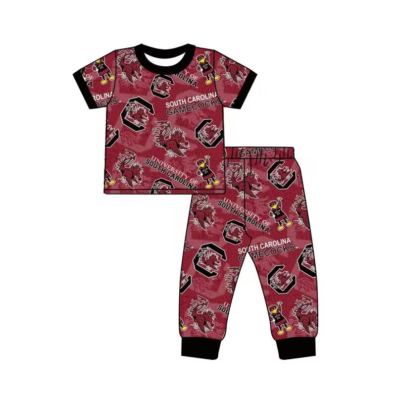 Boys team short-sleeved brick red pants set