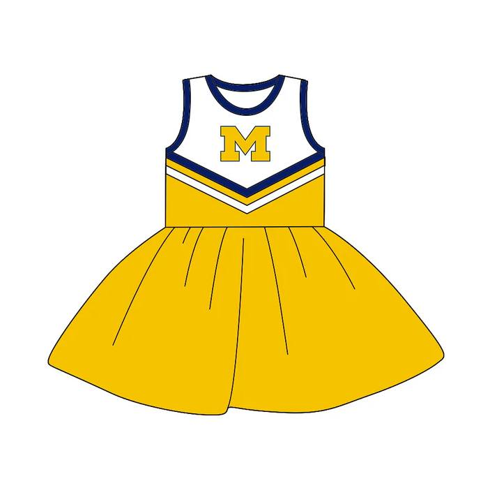 Custom moq 5 each style eta 6-7weeks baby girl clothes team yellow sleeveless dress-25.8.21