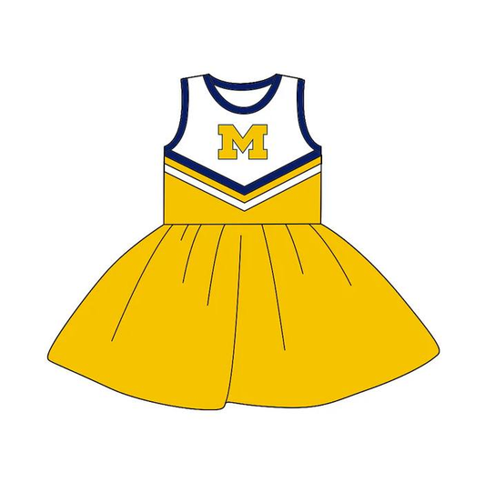 Custom moq 5 each style eta 6-7weeks baby girl clothes team yellow sleeveless dress-25.8.21
