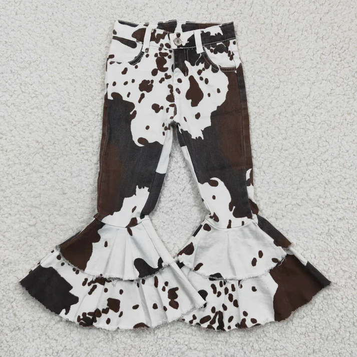 RTS NO MOQ Adults women and Baby Girls coe pattern denim flared pants
