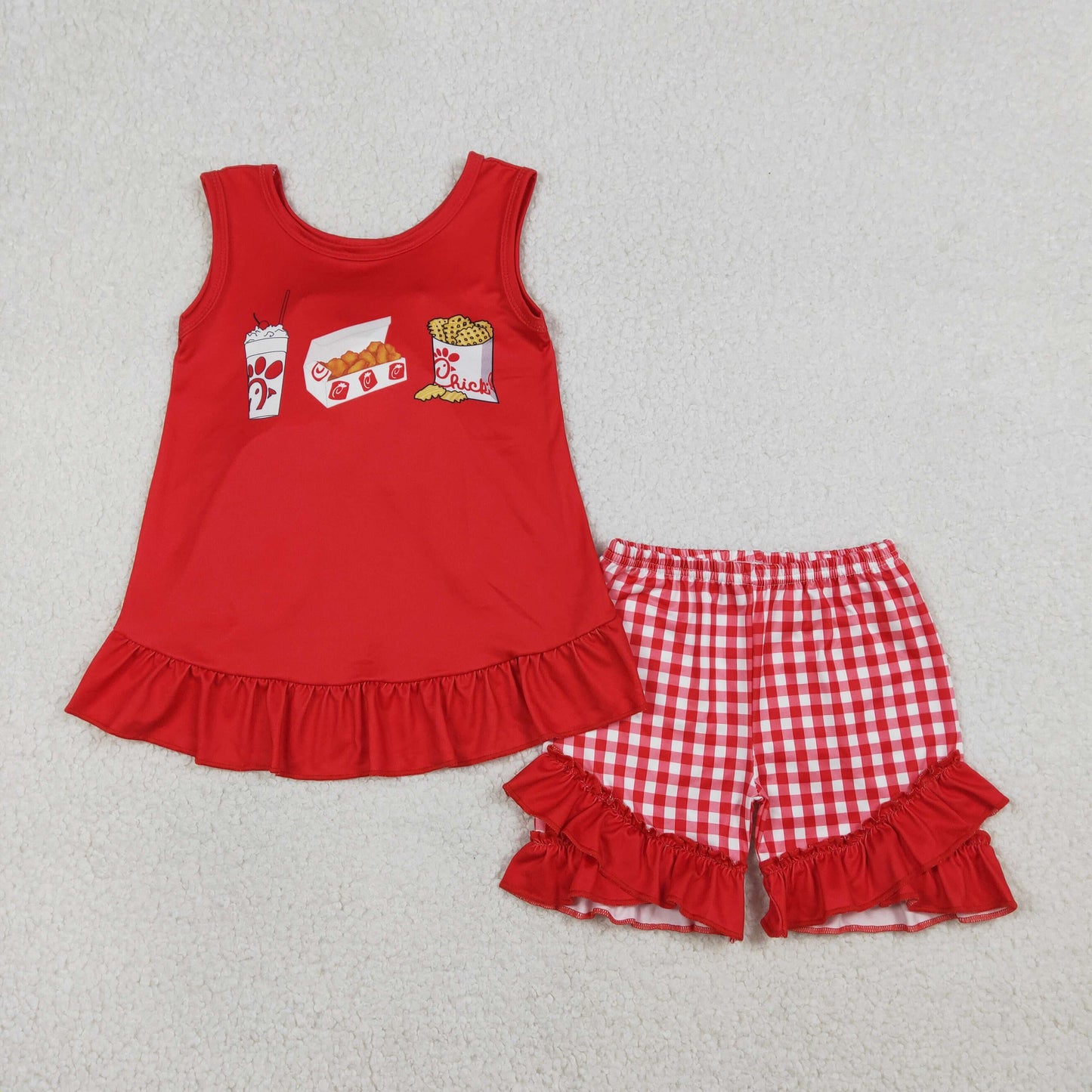 Cute Clothes GSSO3009 Baby Girls Red Sleeveless Plaid Shorts Set