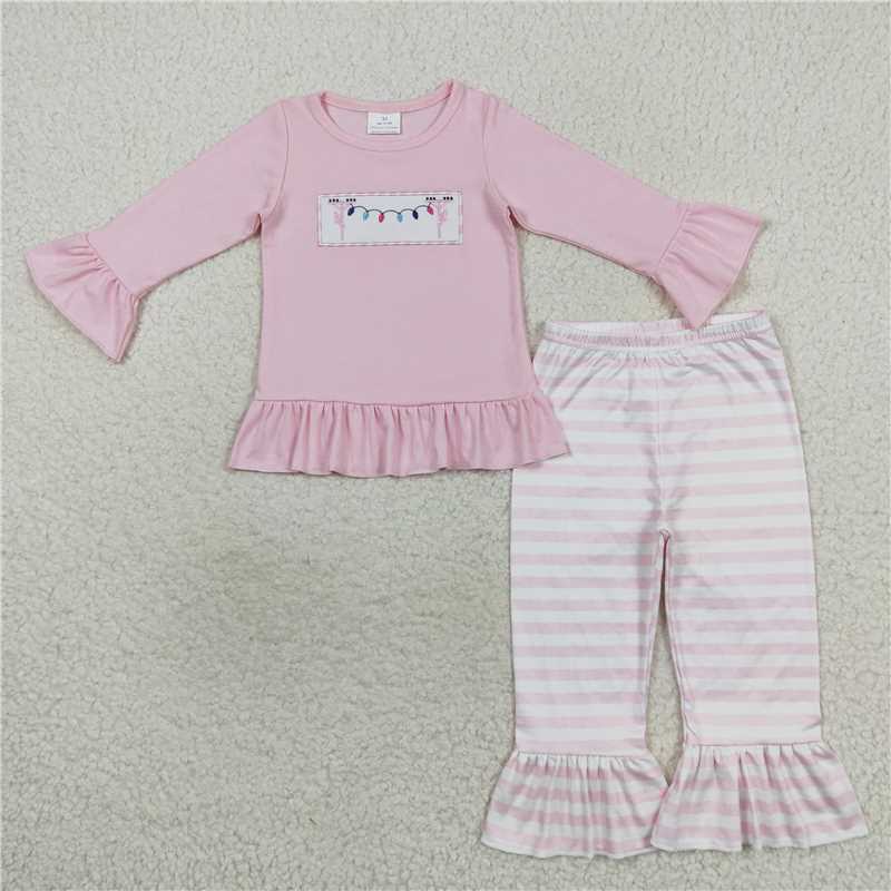 RTS NO MOQ（In Stock) GLP0694 Baby girl Toddler embroidery Shirts Pants Clothes Sets