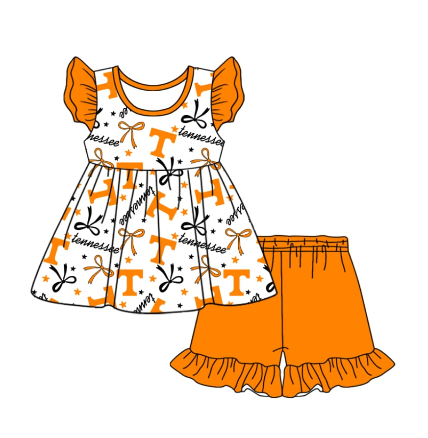 Orange letter short-sleeved shorts suit