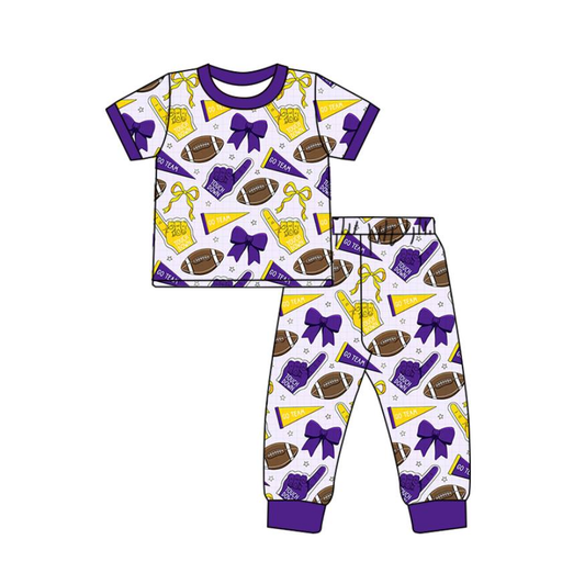 Custom moq 5 mix size milk silk summer teams baby boys clothes bow purple short sleeve pants sets-25.7.23