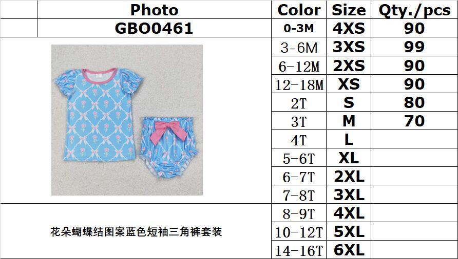 RTS NO MOQ ETA 5/7days arrived GBO0461 Blue short-sleeved briefs set with flower and bow pattern