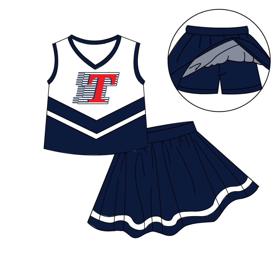 Custom moq 5 mix size milk silk eta 6-8weeks summer teams brick red baby girls clothes team sleeveless skirts shorts sets cheer sets Cute school series