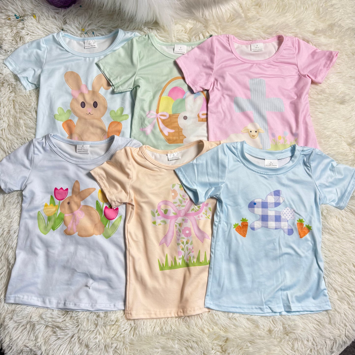 RTS NO MOQ Sibling baby girl boy clothes easter Sheep Cross Pink Short-Sleeve Tops