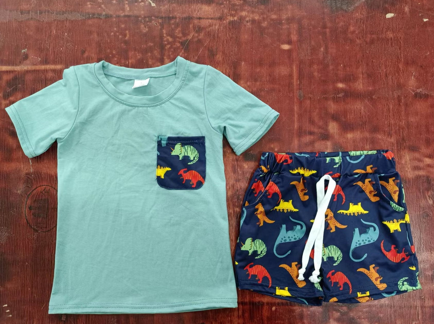 custom moq 5 eta 5weeks mix size Summer boys clothes dinosaur short sleeve shorts sut