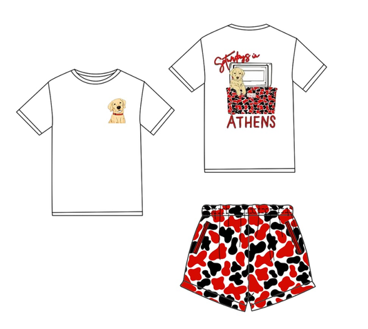 Custom moq 5 mix size milk silk summer teams baby girls clothes Red and black camouflage shorts sets