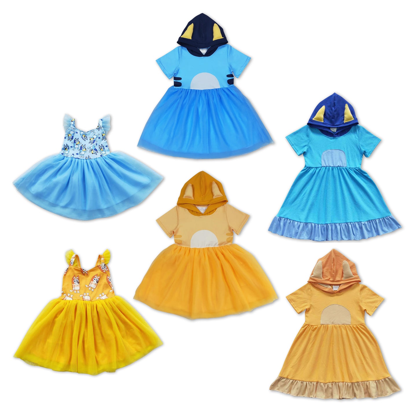 RTS NO MOQ Baby Girl Clothes Short-sleeved dress blue and orange color dress