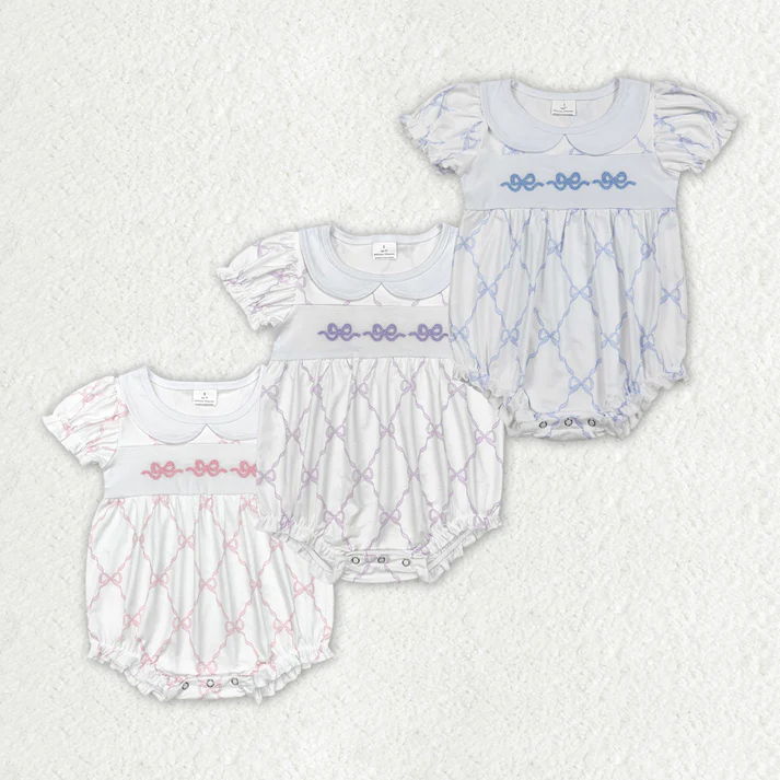 RTS NO MOQ Bow pattern baby doll collar short romper