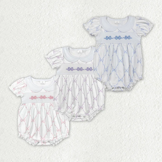 RTS NO MOQ Bow pattern baby doll collar short romper