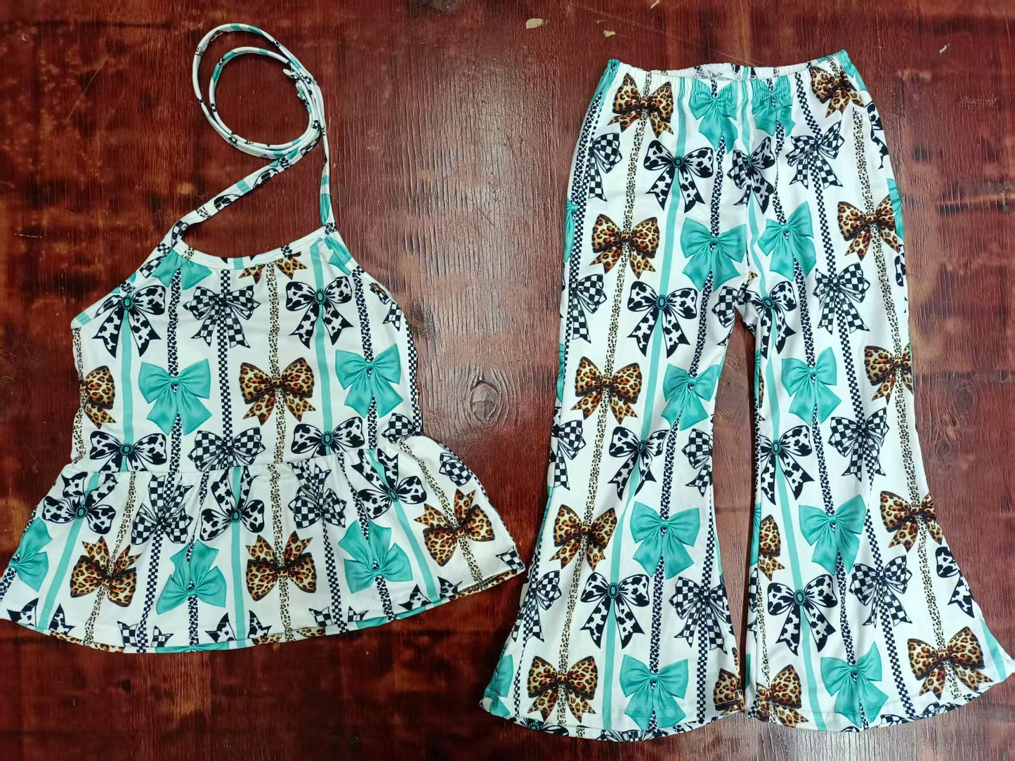 Custom moq 3 eta 6-7weeks baby girl clothes bow suspender Pants Suit