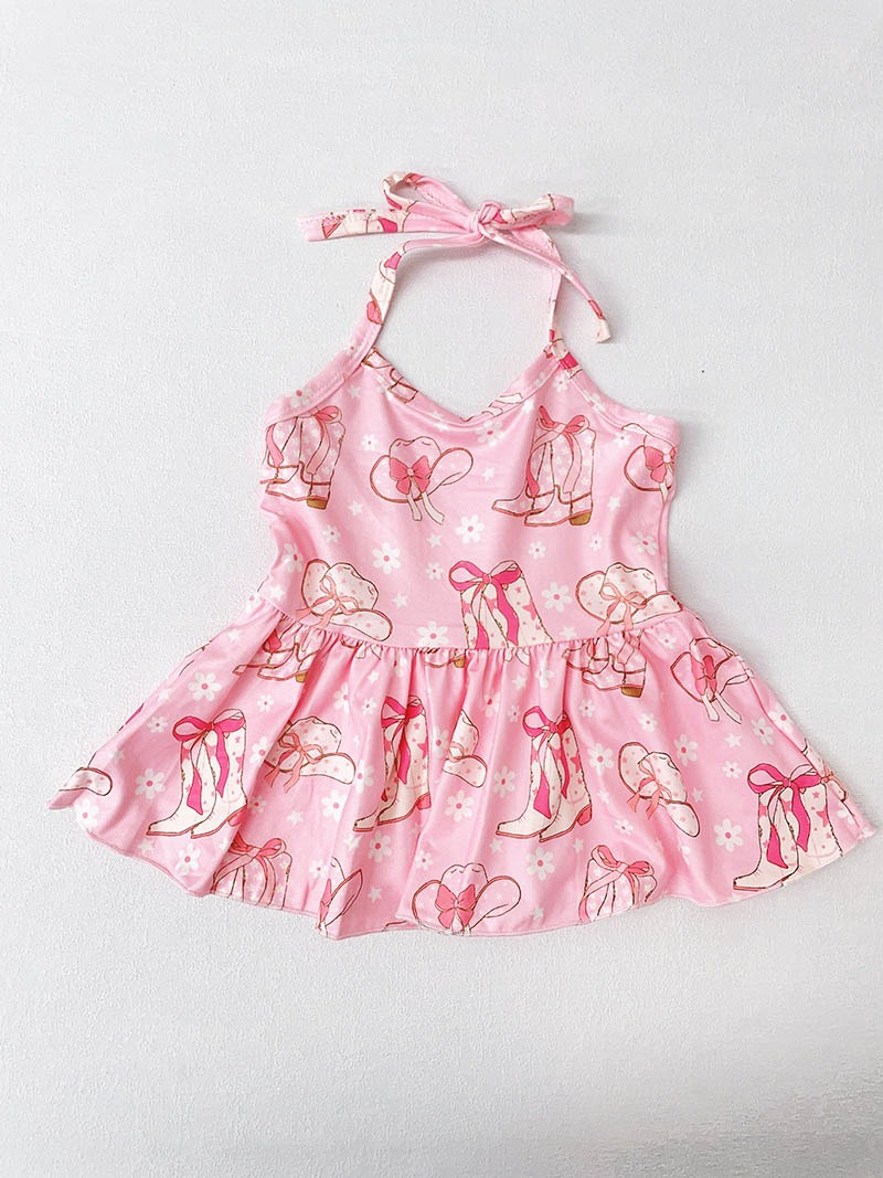 5.17custom each style moq 5eta 4-5week western cowgirl print pink Shoulder Skirt