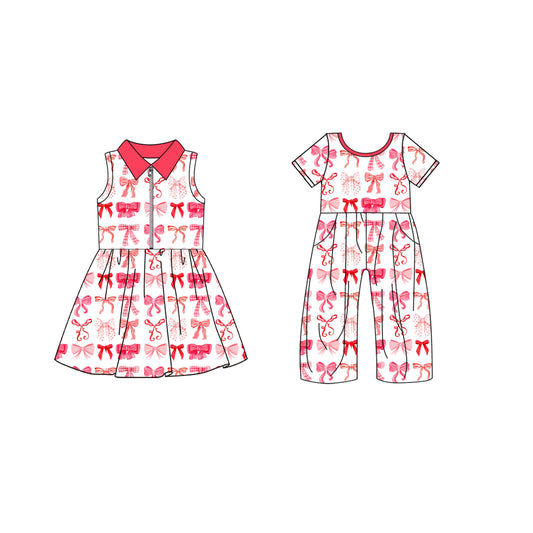 4.19 custom each style moq 5eta 4-6week Sibling Sister bow baby girl short sleeve yoga dresses and jumpsuit match design