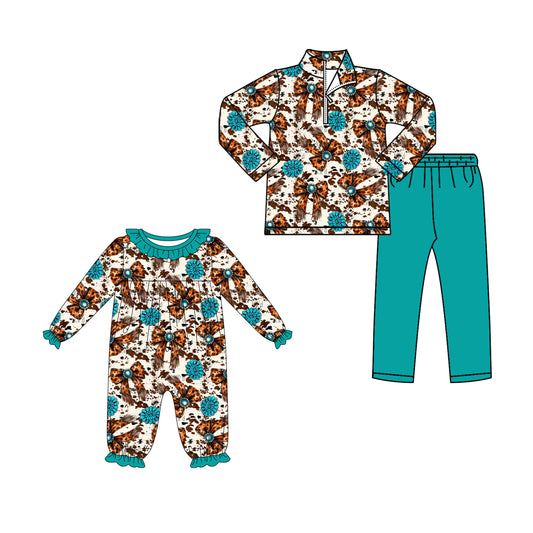 25.10.4 custom each style moq 8 eta 6-8week Sibling Sisters bow baby boy clothes long sleeve pants sets and romper match family design