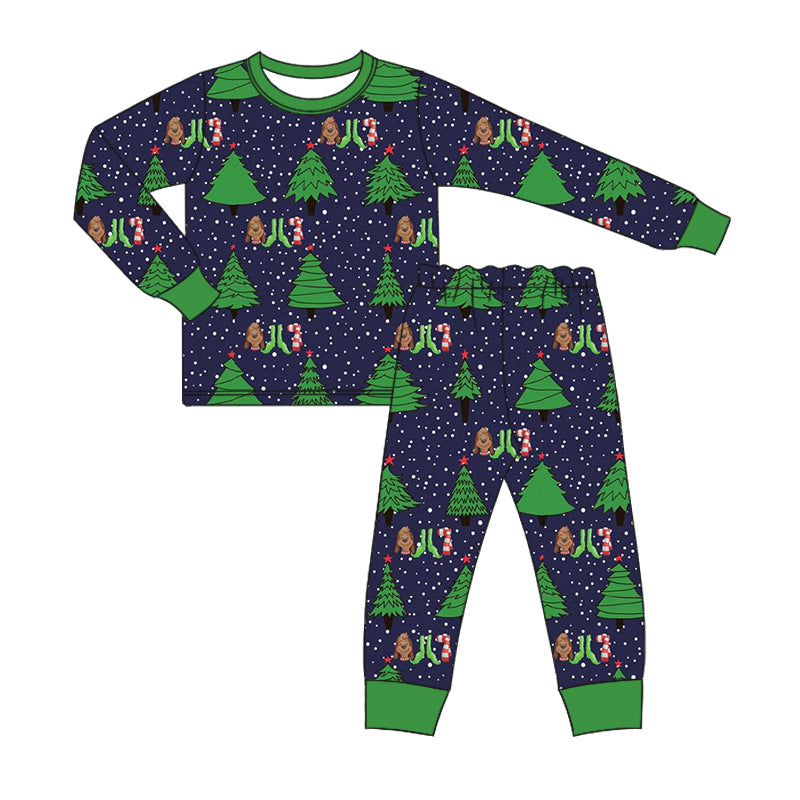 8.7 custom each style moq 5eta 4-6week Sibling Sister Christmas trees navy blue baby boys sets and rompers match family design