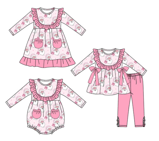 25.5.8 custom each style moq 5eta 4-6week Sibling Sisters Christmas pink baby girl long sleeve pants sets and dress and rompers match family design