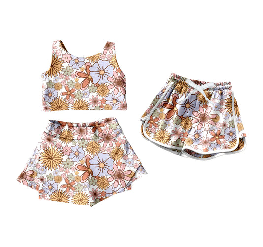 4.18 custom each style moq 5eta 4-6week Sibling Sisters floral baby girls clothes Short sleeve yoga dress and shorts match family design