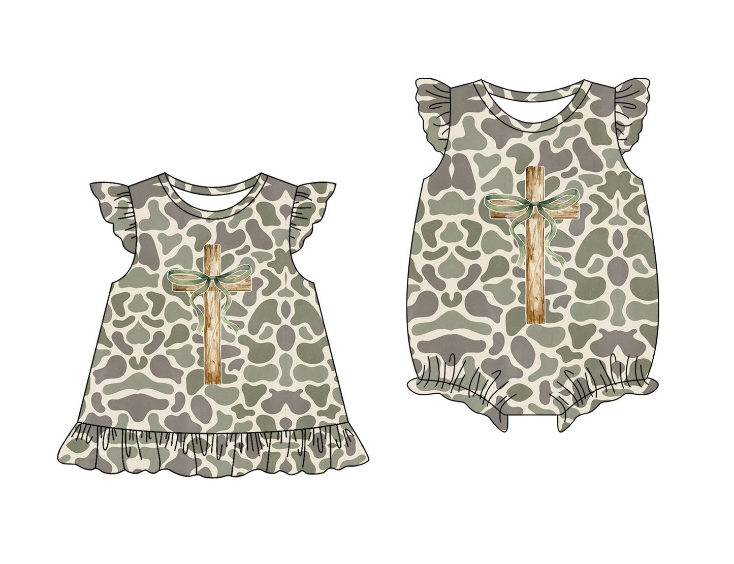 25.11.3 custom each style moq 5 eta 6-8week Sibling Sister easter camouflage bow baby short sleeve romper and dress match design