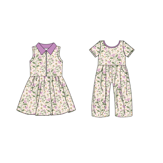 4.25 custom each style moq 5eta 4-6week Sibling Sister floral baby girl short sleeve yoga dresses and jumpsuit match design