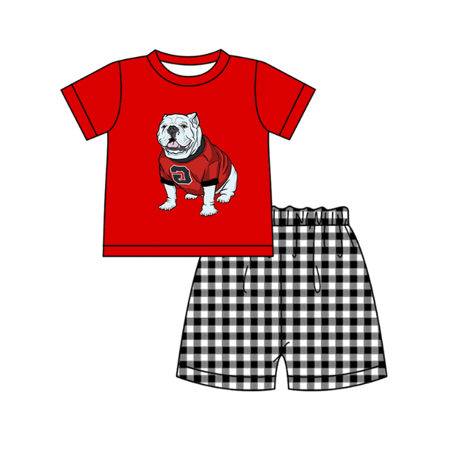 Custom moq 5 mix size milk silk summer teams baby girl boys clothes Red Black and white checkered short sleeve shorts sets 3 and dress and rompers 2 series