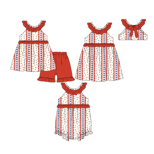 25.12.23 custom each style moq 5 eta 6-8week Sibling Sister baby short sleeve shorts sets and romper and dress match design