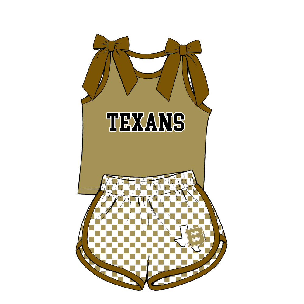 custom moq 5 mix size MSD070807 Baby Girls Summer Checked Bow Sleeveless Tank Top Checked Elastic Waist Shorts Set