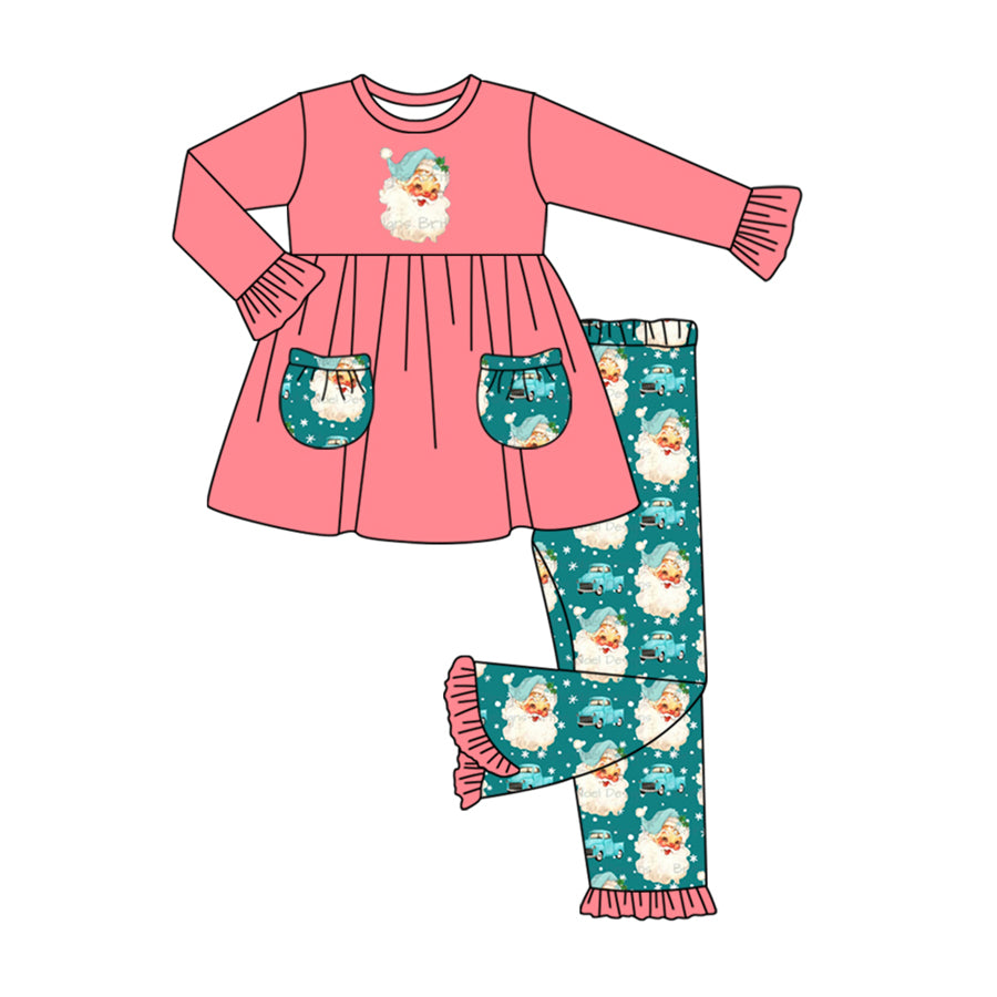 6.3 custom each style moq 5eta 4-5week Sibling Sister Christmas Santa claus pink girls sets and boys pajamas sets and baby romper and dress match family design