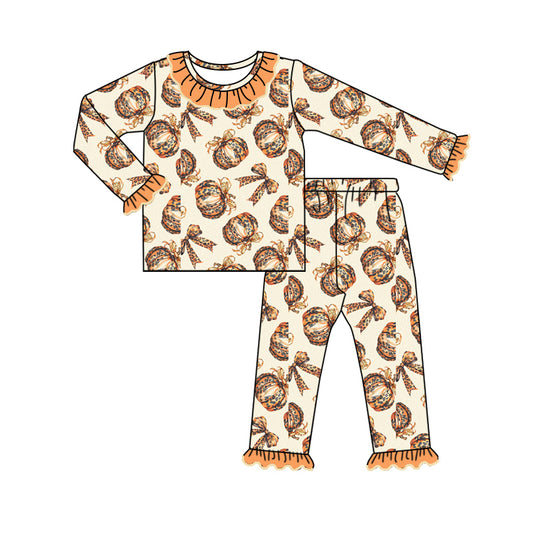 7.26 custom each style moq 5eta 4-6week Sibling Sister pumpkin orange baby girls sets and dress match family design