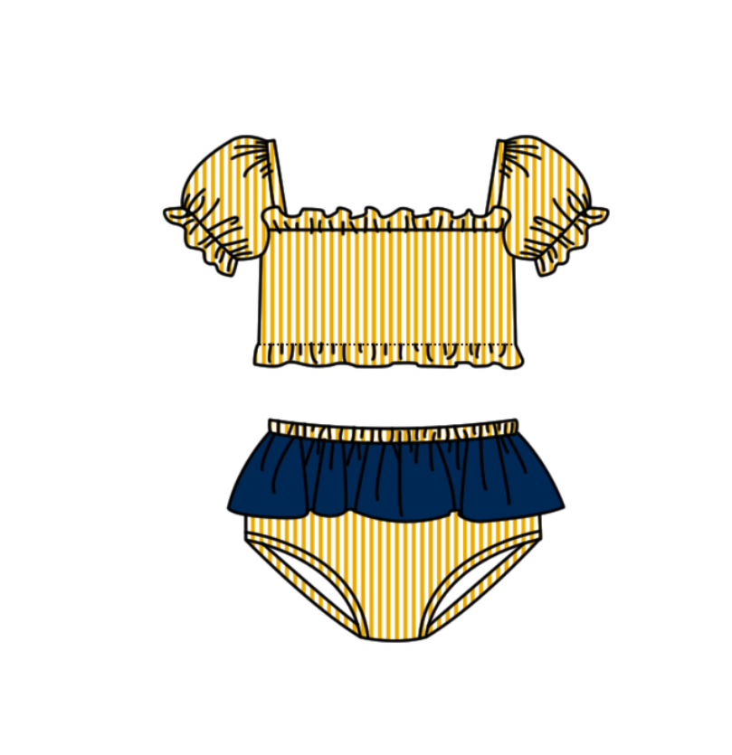 Custom moq 5 mix size milk silk summer teams baby girl boys clothes Yellow Two-Piece Swimsuit Set One Piece Swimsuits boy swim trunks